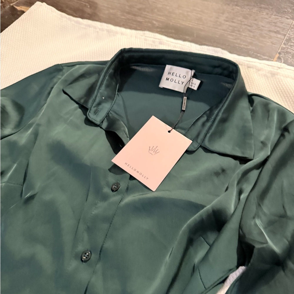 Hello Molly Forest Green Satin Shirt Dress - Picture 6 of 8